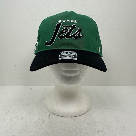 NWT New York Jets NFL Snapback Hat Cap 47 Brand Hitch Script Green Black - Picture 2 of 9